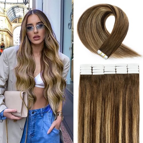 Tape in Hair Extensions Human Hair, 20pcs 22 Inch 50g Remy Ombre Tape in Hair Extensions, Balayag...