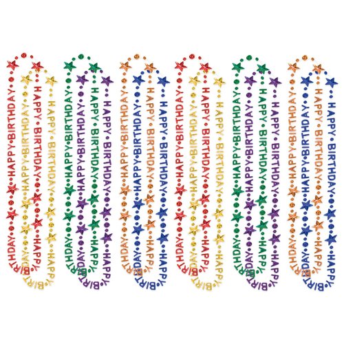 Beistle 12 Piece Colorful Plastic Happy Birthday Necklaces Party Favors, 36&quot;, Multicolored