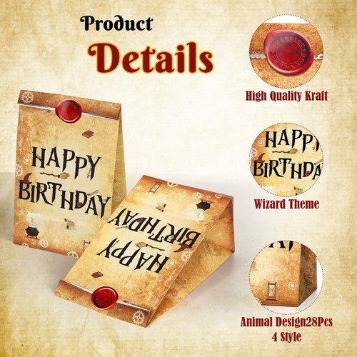 Containlol 28 Pcs Wizard Party Favor Bags Magical Party Treat Bags Magical Wizard School Favors Bags Magical Wizard Birthday Party Supplies for Kids Boy Girl Birthday Party Decor