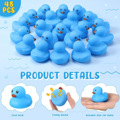 Hungdao 48 Pcs 2 Inch Mini Rubber Ducks for Kids Children Party Favors Bulk Bath Ducks Summer Pool Floating Toys Rubber Ducks Birthday Gifts for Boys Girls Baby Shower Supplies (Blue)