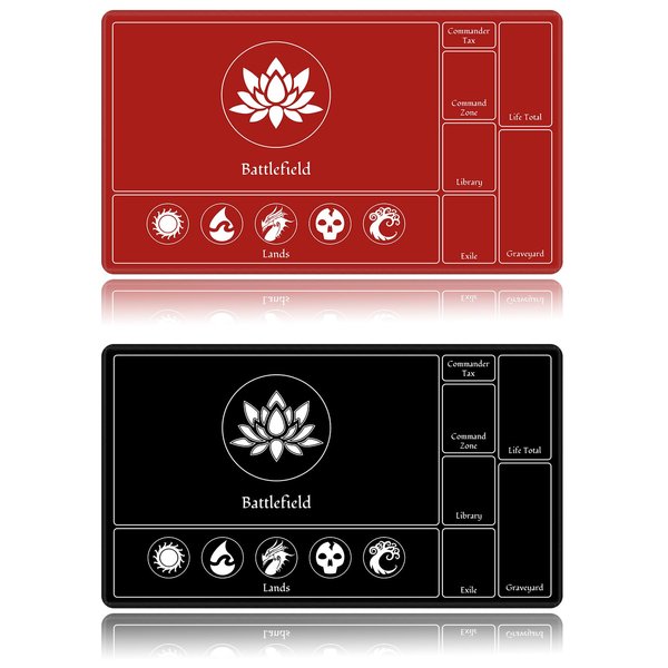 EDGFRTOIO Card Playmat Stitched with Magic Zone for MTG Card Game Playing, Commander Board Game Desk Mat Duel Mat Card Battles Binder Deck 24x14inches for Beginner (Black, Red, 2 Pack)