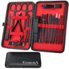 ESARORA Manicure Set, 18 in 1 Stainless Steel Professional Pedicure Kit Nail Scissors Grooming Kit with Black Leather Travel Case