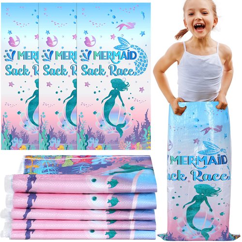 Epakh 10 Pcs Ocean Potato Sack Race Bags, Mermaid Shark Birthday Party Supplies Favors, Outdoor Birthday Party Games Bag Beach Jumping Bags for Summer Beach Tropical Party (Mermaid)