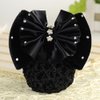 Women Black Bowknot Snood Net Barrette with Rhinestone Elastic Hair Bun Cover Hair Clip Hairnet Lace Bow Headdress for Bank Clerk Nurse Air Hostess