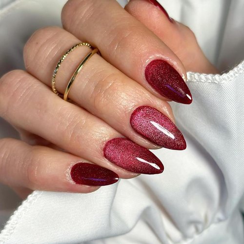 Red Glitter Press on Nails Almond Shaped Sparkle Medium Almond Nails Press on Acrylic Nails Reusable Fake Nails for Women, Glue on Nails Medium Length with Bling Glam Designs Stiletto False Nails