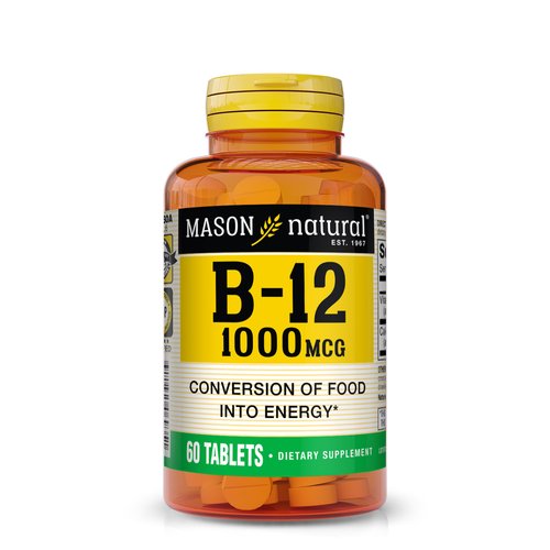 MASON NATURAL Vitamin B12 1000 mcg with Calcium - Healthy Conversion of Food into Energy, Supports Nerve Function and Health, 60 Tablets