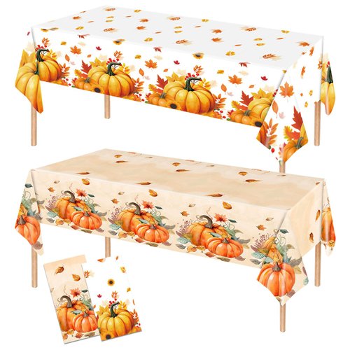 2PCS Thanksgiving Tablecloth Fall Leaf Tablecloth 54&quot;X108&quot; Disposable Plastic Rectangular Fall Pu...