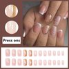 LoveOurHome 24pc French Tips Press on Nails Short Fake Nails Glitter Lace Glue on Nail Nude Acrylic Nails Press ons Nails Short Square False Nail Women Girls Artificial Fingernail with Adhesive Tabs