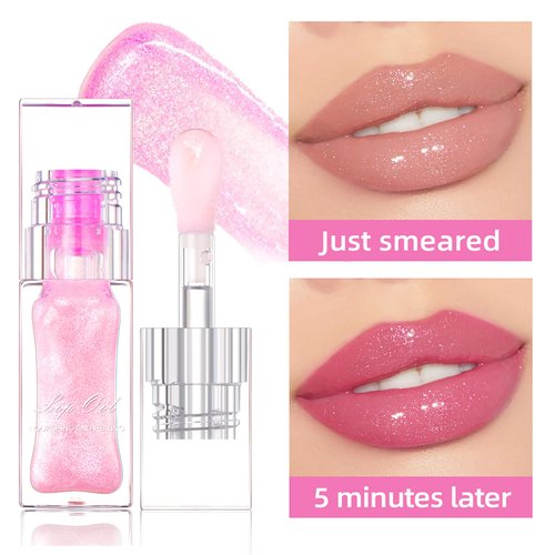 Color Changing Lip Oil, 2Pcs Moisturizing Big Brush Magic Color Changing Lip Gloss Transparent Lip Care, Hydrating Lip Glow Oil, Long Lasting Nourishing Non-sticky Fresh Texture