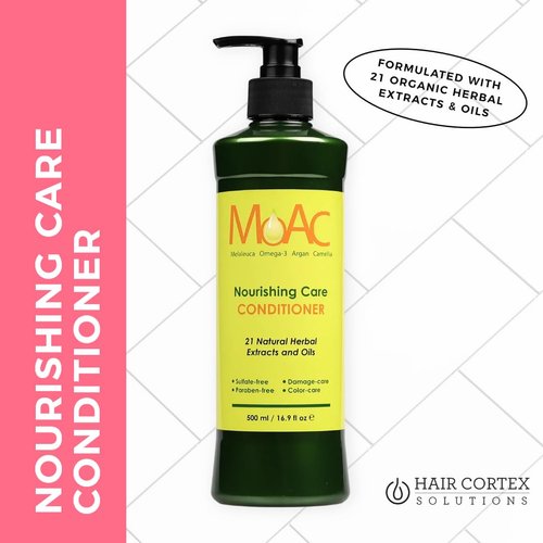 Moac Nourishing Care Conditioner 16.9 fl.oz., Enriched with Melaleuca, Omega-3, Argan, and Camellia Oils, Sulfate-Free, Paraben-Free, Color Safe, Ideal for Hydration