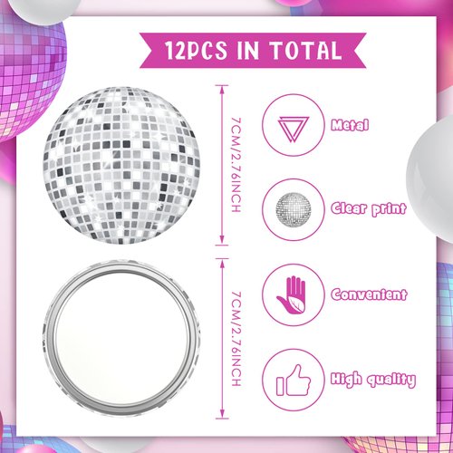 12 Pcs Disco Ball Compact Mirror 2.76 Inch Vintage Round Pocket Mirror Makeup Glass Mini Mirror Handheld Portable Small Mirror for Purse, Women Girls Gifts Disco Party Supplies and Travel Daily Use