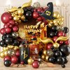 Magical Wizard School Balloons Garland Arch Kit,Burgundy Black Gold Arch With BONUS Diy Snitch Wizard Hat for Magical Wizard School theme Birthday Decorations Magic Theme