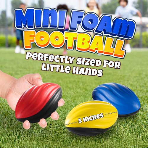 Bedwina 5" Mini Foam Football - (Pack of 3) Small Toy Footballs for Indoor and Outdoor Play, Spiral Foam Sports Birthday Football Party Favors for Kids