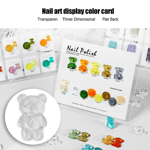 50pcs Nail Polish Color Card Transparent Acrylic Cute Cartoon Bear Shaped Nail Art Color Display Card Nail Polish Nail Art DIY Manicure Tool Accessories