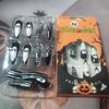 Ghost Face Press on Nails Gel Glue on Nails 24Pcs Glossy White Spider Web Acrylic Long Stiletto Halloween False Nails Whirlpool Full Cover Fake Nails Stick on Nails for Women Girls with Halloween