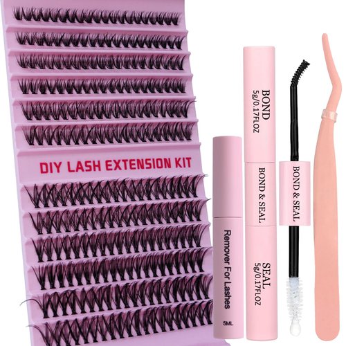 Individual Lashes Kit DIY Eyelash Extension Kit with 240PCS 40D Lash Clusters, Bond and Seal, Glue Remove and Tweezer 9-16MM Mix Eyelashes for Beginners Self Application DIY at Home, by FOINEMYED