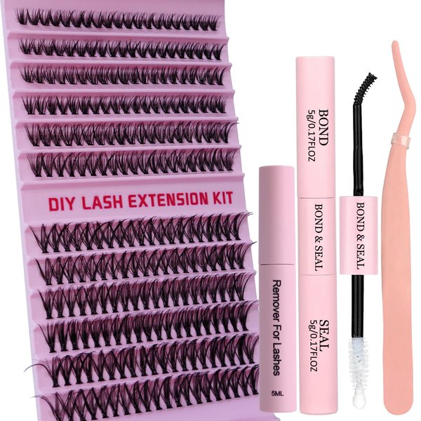 Individual Lashes Kit DIY Eyelash Extension Kit with 240PCS 40D Lash Clusters, Bond and Seal, Glue Remove and Tweezer 9-16MM Mix Eyelashes for Beginners Self Application DIY at Home, by FOINEMYED