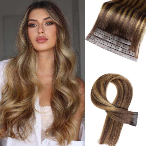 Hanne Fashion Human Hair Extensions T4/27 Highlight Honey Blonde Remy Human Hair Extensions with ...