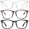 Gaoye Blue Light Blocking Glasses - 3 Pack Fashion Square Fake Eyeglasses, Anti UV Ray Computer Gaming Glasses, Blue Blockers Glasses for Women/Men, Matte Black+Leopard+Transparent