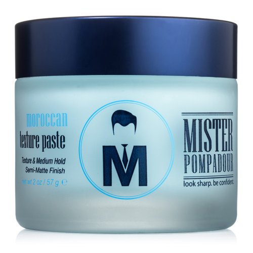 Mister Pompadour Moroccan Texture Paste | Semi Matte Pomade for Men | Texture and Hold for Styling Straight, Thick, or Curly Hair | Natural Ingredients | Better Than Hair Gel | 2 Oz