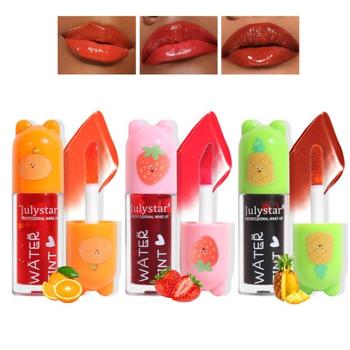Waitinxol 3 Colors Lip Tint Stain Set,Plumping Mini Liquid Lipstick,Korean Lip Gloss Moisturizing Natural,Vivid Color,Multi-use Lip and Cheek Tint,Long lasting Non-Stick Cup Waterproof(Set A)