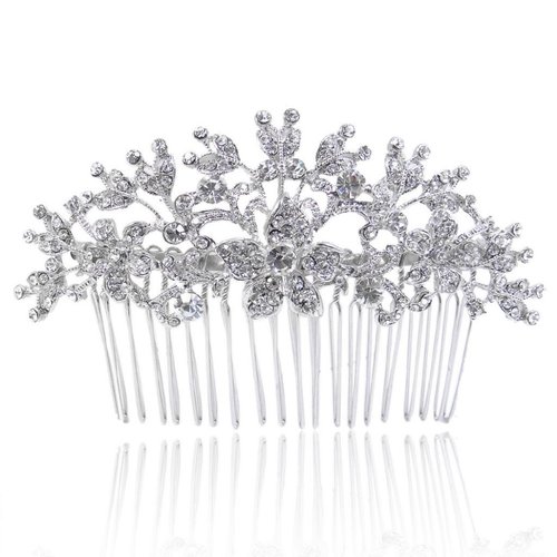EVER FAITH Women's Austrian Crystal Bridal 4 Inch Orchid Flower Cluster Hair Comb Clear Silver-Tone