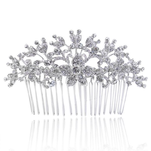 EVER FAITH Women's Austrian Crystal Bridal 4 Inch Orchid Flower Cluster Hair Comb Clear Silver-Tone