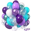 Mermaid Party Balloons, 60 Pack 12Inch Metallic Purple Green Teal Blue White Latex Balloons with Confetti Helium Balloons for Girls Mermaid Theme Birthday Party Baby Shower Wedding Party Decorations