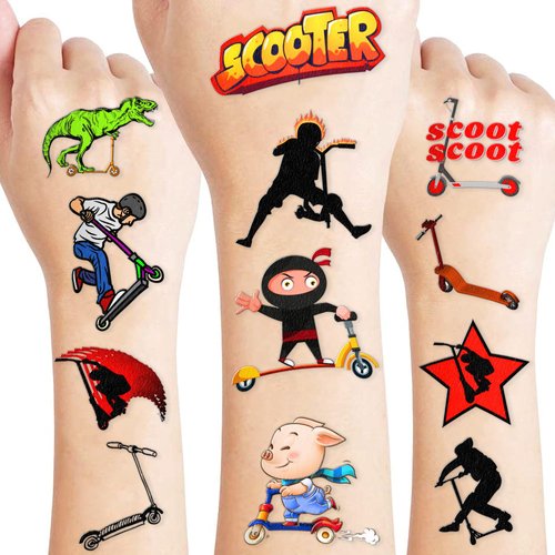 Generic Scooter Temporary Tattoos - 100PCS Scooter Sports Game Themed Stickers for Kids Birthday Party Supplies, Decorations, Favors, and Prizes - Cute Gifts for Boys and Girls, Orange