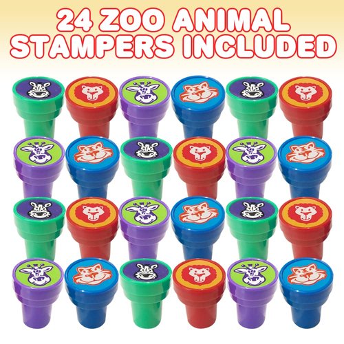 ArtCreativity Zoo Animal Stampers for Kids, Set of 24, Assorted Pre-Inked Stampers, Animal Birthday Party Favors, Goodie Bag Fillers, Arts n Crafts Supplies Assignment Stamps for Teachers