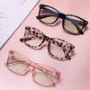 COASION Blue Screen Glasses for Kids Age 3-12, 3 Pack Blue Light Blocking Glasses for Girls Boys, Computer Gaming Fake Eyeglasses (Leopard + Clear Pink + Black)