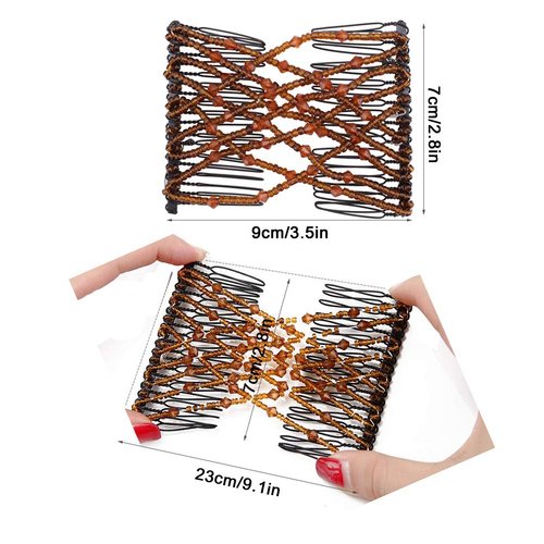 3 Pcs Magic Vintage Stretch Beaded Hair Accessories for Women, Ladies, Girls - Elastic Pearls Hair Clips, Stretchy Bead Hairpins, Double Slides Hair Combs for DIY Hair Styling