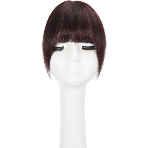 REDMENCO Bangs Clip in Hair Extensions, 99j Red Wine 100% Real Virgin Human Hair, Wispy Air Curved with Temples for Women Daily Wear