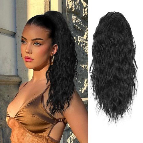 Rosooi 20 inch Long Black Claw Clip Ponytail Extension for Women Fake Ponytail for Daily Wear Sof...