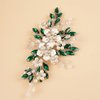BERYUAN Silver Flower Paecock Green Crystal Rhinestone Hair Comb Pearls Teardrop Rhinestone Hair Piece Wedding Headband Pearls Flower Hairpiece for Wedding Women and Girls (PEACOCK GREEN)