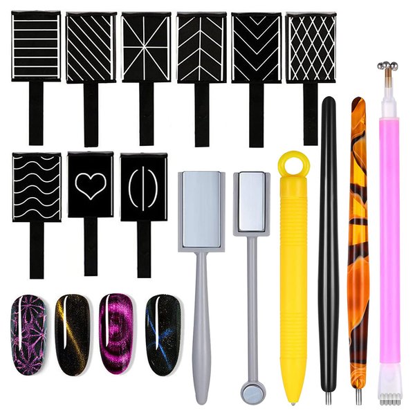 WOKOTO 15Pcs Cat Eye Nail Magnets Pens For Cat Eye Nail Art Tools Gradient Design Cat Eye Magnet For Nails Cat Eye Magnet Sticks For Women Nails Magnets Wand For Magnetic Nail Polish Art Tools