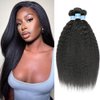 20 22 24 Kinky Straight Human Hair Bundles Natural Black Yaki Straight Human Hair Extensions 100% Unprocessed Brazilian Virgin Remy Hair Kinky Straight Human Hair For Black Women