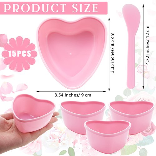 Teenyyou 10 Sets Facial Bowls Plastic Heart Shaped Facial Mask Mixing Bowl with Spatula Pink Facemask Bowl DIY Skin Care Mixing Tool Kit Esthetician Supplies for Lady Women Home Beauty Salon