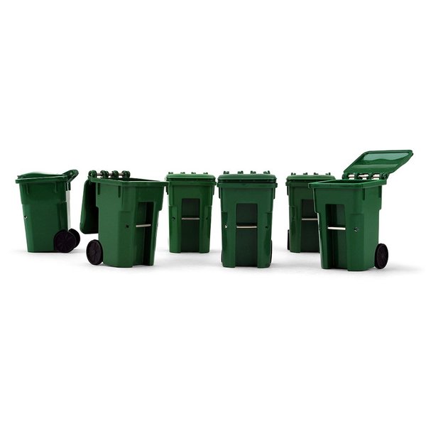 First Gear 1/34 Scale Plastic Collectible Green Trash Carts - Set of Six Carts (#90-0519)