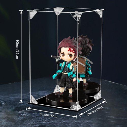Acrylic Display Case Clear Action Figure Display Case with Mirrored Back, Dustproof Protection Display Box Alternative Glass Case for Collectibles Figures Models Doll Toys (6x6x10 inch; 15x15x25 cm)