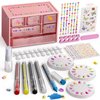Nail Art Pens Set For Grils, Diy Kids Nail Art Kits With 3D Press-On Nail, Clear Fake Nail Tips, DIY Sticker, Nail Pen for Toddler Home & Salon Toys Gifts,Plastic Organizer