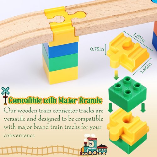 Foilswirl 24 Pcs Wooden Train Track Accessories Multicolor Wooden Track Connectors Compatible with Most Railroad Sets Educational Toys for Fun Toys Building Games Stem Kit