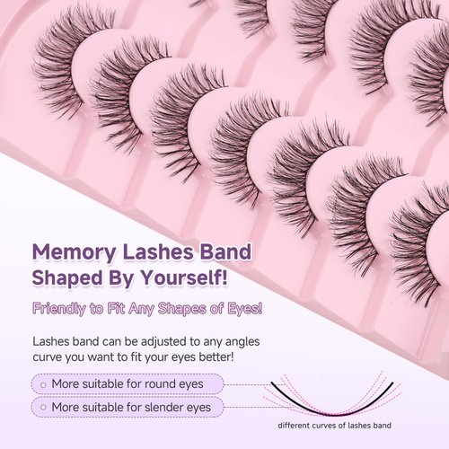 Natural Lashes False Eyelashes Wispy Eye Lashes 13mm Short Eyelashes with Thin Memory Band Volume Wispy Lashes Soft Strip Lashes Pack C Curl Natural Eyelashes Fake Lashes 7 Pair EVENTILL