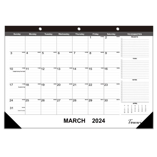 TOWWI Monthly Desk Pad Calendar Desk/Wall Calendar for Daily Schedule Planner, 16.7x11.6 inches (Black)