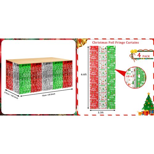 AIBIIN 140pcs Christmas Party Balloon Set, Merry Christmas Balloons with Christmas Xmas Table Skirts and Christmas Foil Fringe Tinsel Curtains for Winter Holiday Party Decorations