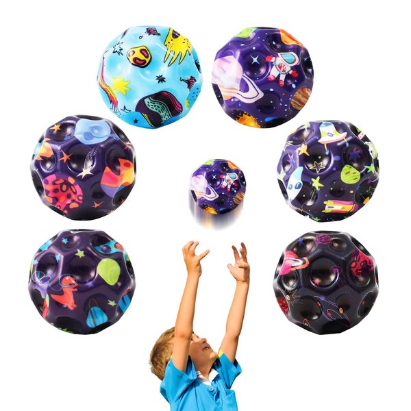 QOUXZ 6 Pack Astro Jump Ball, Multicolored Spaceballs, Bounce Ball, Super High Bouncing Lightweight Jumping Ball for Children, Bouncy Balls, Jumping Ball, Bouncing Ball Toy for Stress Relief