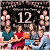 12th Birthday Decorations for Girls Rose Gold Official Pre-Teen 12th Birthday Backdrop Banner 12th Years Old Birthday Part Supplies for 12th Birthday Party Decorations