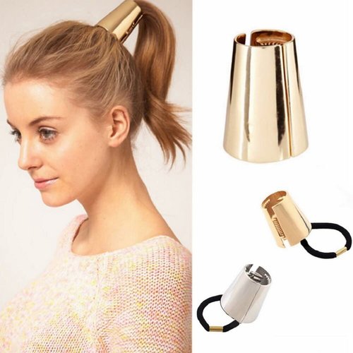 MZUU 2 Pieces Gothic Punk Metal Circle Hair Cuff Elastic Hair Band Hair Ties Ponytail Holder Hair Rope Accessory for Women Girls