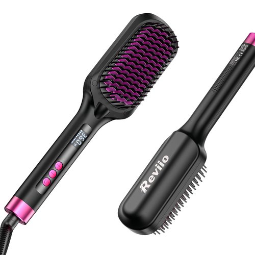 Hair Straightener Brush, 30s Heated Hot Brush Hair Straightener for Women, 16 Temp Settings, Global Voltage, Tangle-Free Cord & Auto Shutdown Ionic Straightening Brush-MD027