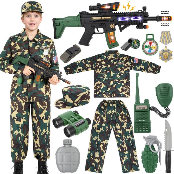 GIFTINBOX Kids Army Costume For Boys Military Soldier Costume with Army Toys,Dress Up Boys Costume Halloween Costumes for Kids Boys 5-7…